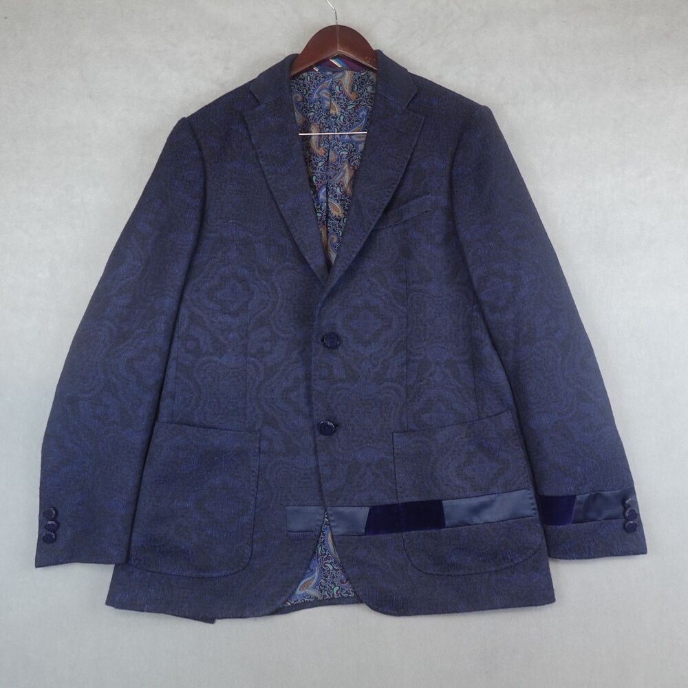 ETRO Blazer Mens Jacquard Paisley Jacket Size 42R Navy Velour Sport Coat